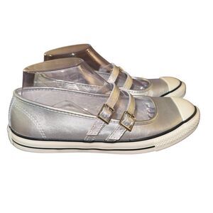 Converse Dainty Mary Jane Slip Strap Shoes Silver Metallic Sneakers Leather